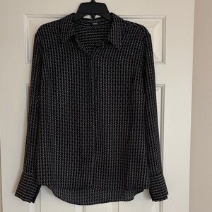 Express Black and White Geometric Blouse large button down long sleeve